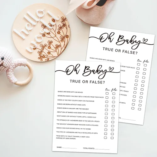Vista 3 de Juego de baby shower verdadero o falso, 30 piezas y 1 tarjeta de respuesta, tarjetas de juego de baby shower para niños y niñas, actividades