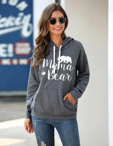 Vista 4 de Muicy Sudaderas con capucha para mujer, camiseta de manga larga casual con bolsillos