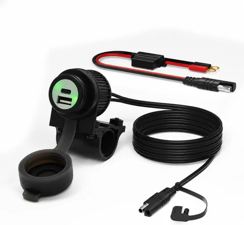 Vista 11 de Cliff Top Cargador USB para motocicleta, impermeable, doble puerto, 3.3A, 16.5W, adaptador USB para bicicleta, resistente para manillares de 7/8