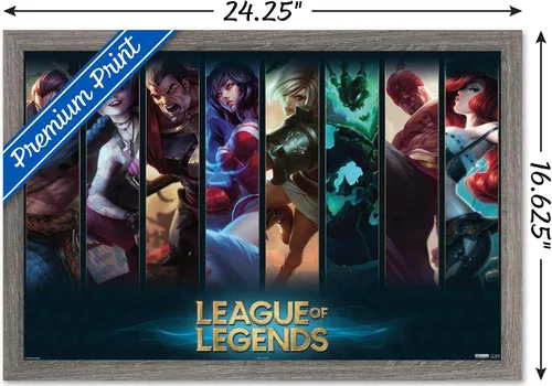 Vista 3 de League of Legends - Póster de pared de campeones, 22.4 pulgadas de largo x 14.7 pulgadas de ancho, versión enmarcada de madera de granero