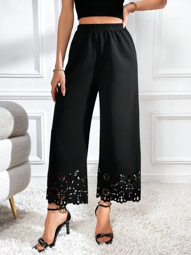 Vista 4 de SweatyRocks Pantalones elegantes de pierna ancha con cintura elástica para mujer
