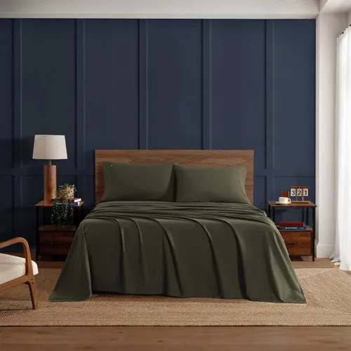 Vista 17 de Tommy Hilfiger - Sábanas para cama individual, ropa de cama de percal de algodón crujiente y fresca con funda de almohada a juego, juego de cama