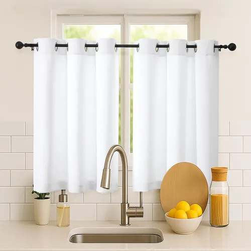 Vista 12 de Simplebrand Juego de 2 paneles de cenefa aguamarina para ventana de cocina de 14 pulgadas de largo, cortinas de oscurecimiento de habitación