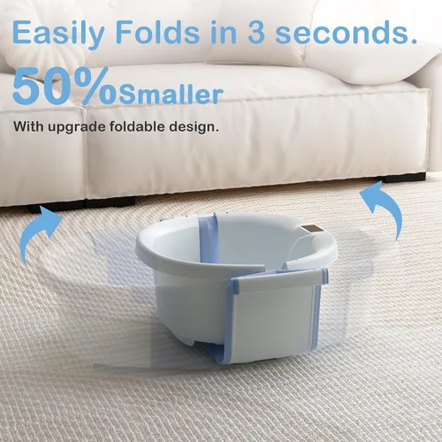 Vista 5 de Bañera Plegable para Bebé - Bañera Grande para Bebé con Termómetro y Cojín Bañera Portátil de Viaje para Recién Nacidos e Infantes Bañera Azul