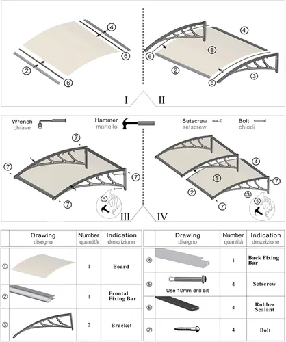 Vista 8 de Sun Shade Patio Window Awning,Outdoor Front Door Canopy,UV Rain Snow Protection One-Piece Polycarbonate Hollow Sheet,Air Conditioner Polycarbonate