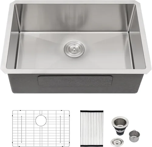 Vista 30 de Logmey - Fregadero de barra de acero inoxidable de 13 pulgadas, fregadero de cocina empotrado para barra de calibre 16, cuenco individual de 9