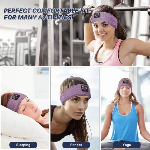 Vista 6 de Auriculares deportivos Bluetooth para dormir, diadema deportiva inalámbrica con altavoces estéreo HD ultrafinos perfectos para entrenamiento Púrpura