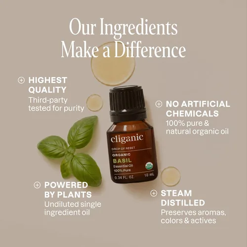 Vista 2 de Cliganic Aceite esencial de albahaca orgánica, 100% puro y natural para aromaterapia Con verificación sin OMG