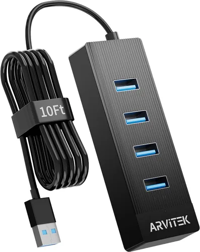 Vista 7 de Hub USB 3.0 de 4 puertos para escritorio, concentrador USB de 5 Gbps, adaptador multipuerto USB, divisor USB con cable de 5 pies de largo