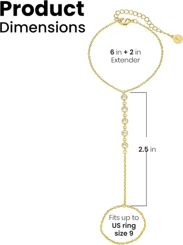 Vista 4 de Delicada pulsera de cadena de mano para mujer, pulsera de anillo ajustable, cadena de mano con circonita cúbica AAA, joyería resistente al deslustre