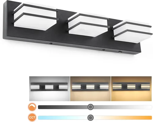 Vista 20 de 3 lámparas de baño regulables de temperatura de color para sobre espejo, lámparas de tocador LED cromadas de 3 luces, lámparas de tocador de baño