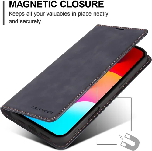 Vista 4 de QLTYPRI Funda tipo cartera para iPhone Air, 3 tarjeteros, color negro Funda de piel sintética de alta calidad, cierre magnético, soporte