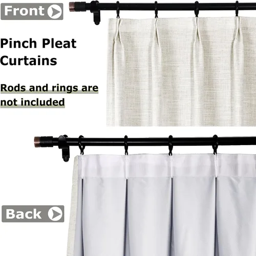 Vista 2 de Frelement Cortinas opacas completas de lino sintético con forro opaco para dormitorio, cortinas plisadas para barra transversal para puerta de sala