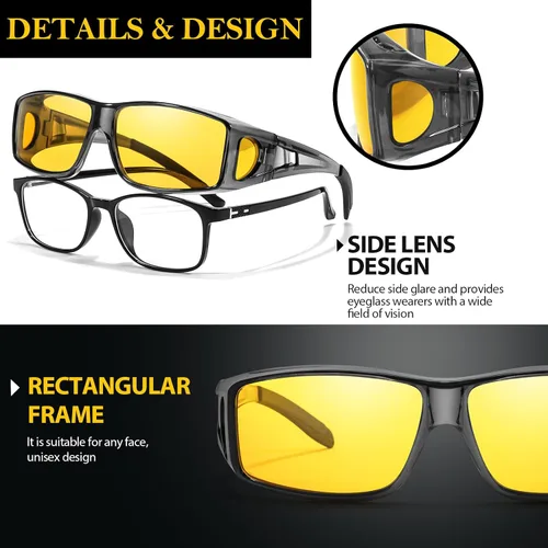 Vista 6 de TJUTR TN2511 - Lentes de conducción de visión nocturna para hombres y mujeres, lentes amarillas polarizadas antirreflejos para noche TN2511