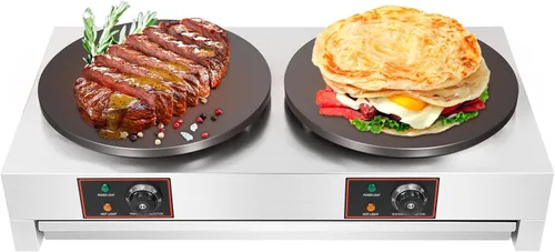 Vista 10 de Máquina eléctrica de crepé, máquina antiadherente de 16 pulgadas y 1700 W, plancha de crepes de placa plana comercial con luces indicadoras LED