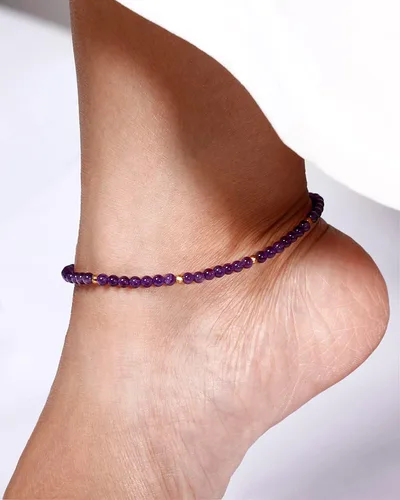 Vista 4 de Jewever Tobillera de piedras preciosas para mujer, con cuentas de piedra curativa, energía, cristal de playa, joyería ajustable (8.5-10 pulgadas)