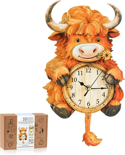Vista 13 de Rompecabezas de madera 3D para adultos, rompecabezas 3D reloj bulldog (con péndulo) 32 piezas, rompecabezas de madera para principiantes