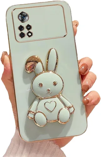 Vista 10 de Funda con soporte de conejo de corazón para Xiaomi Redmi A1, galvanizado suave TPU protector delgado a prueba de golpes con lindo conejito soporte
