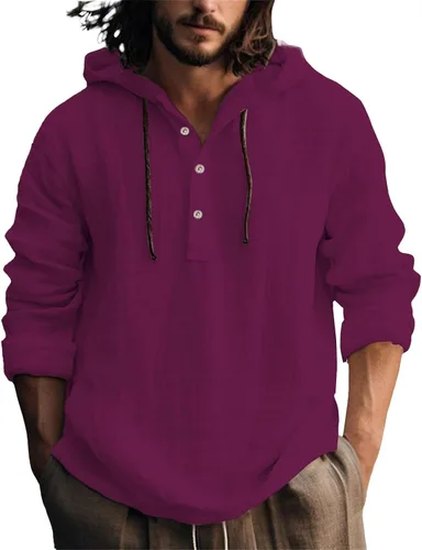 Vista 10 de Sudadera con capucha de lino y algodón para hombre, de manga larga, transpirable, casual, para primavera y otoño