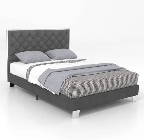 Vista 9 de Giantex Base de cama tapizada, plataforma moderna con cabecera de terciopelo capitoné con botones, marco de cama tamaño matrimonial, base de colchón