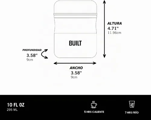 Vista 4 de [Usado] BUILT Tarro de alimentos aislado al vacío de doble pared de 10 onzas, recipiente térmico de acero inoxidable para alimentos fríos y Negro