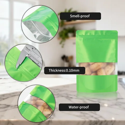 Vista 5 de 100 bolsas de Mylar de 4 x 6 pulgadas con ventana mate para almacenamiento de alimentos, bolsa de 5 colores mixtos a prueba de olores, bolsas