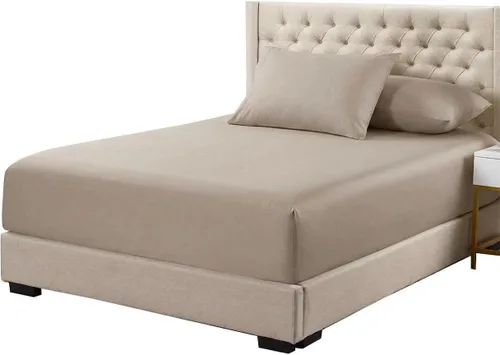 Vista 7 de Royal Tradition Sábana bajera ajustable de viscosa de bambú, tamaño individual XL, bolsillo profundo, sábanas extremadamente suaves, beige sólido