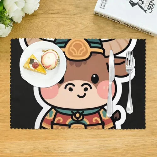 Vista 3 de Rectangular Placemats Set of 4, Heat Resistant Ancient Cattle Printed Kitchen Dining Table Mats