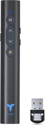 Vista 7 de Clicker para presentaciones de PowerPoint, TIBURN 100 pies Clicker de presentación USB/USB-C 2 en 1 Diapositivas Clicker