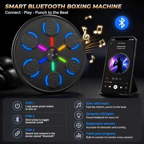 Vista 5 de 2026 New Music Boxing Machine for Adults & Kids,Wall Mounted Punching Bag