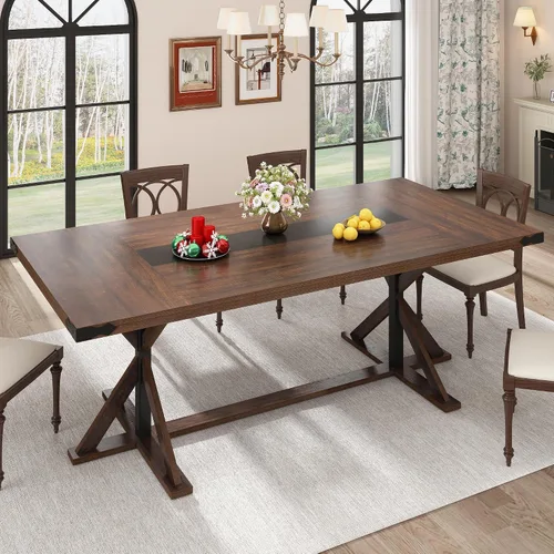 Vista 11 de Hlivelood Mesa de comedor de 71 pulgadas para 6 personas, mesa rectangular de cocina de granja con grosor impermeable, mesas de comedor largas