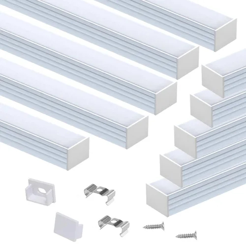 Vista 12 de Muzata Paquete de 10 unidades de 6.6 pies/6.6 ft con sistema de canal LED negro en forma de U con cubierta de difusor blanco lechoso esmerilado