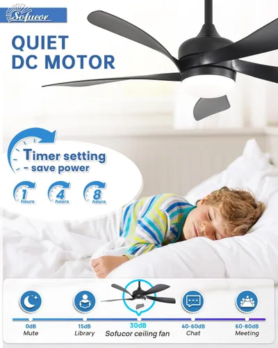 Vista 4 de Sofucor Ventilador de techo moderno de 42 pulgadas con luz para interiores Negro