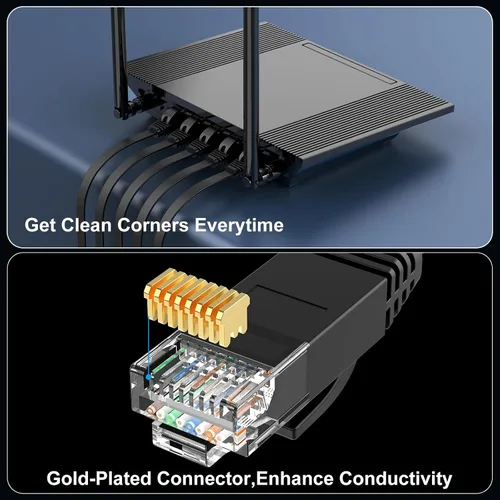 Vista 5 de Cable Ethernet Cat 6 de 1 pie (paquete de 10) (a un precio Cat5e pero mayor ancho de banda) Cables de red planos de Internet - Cable de conexión