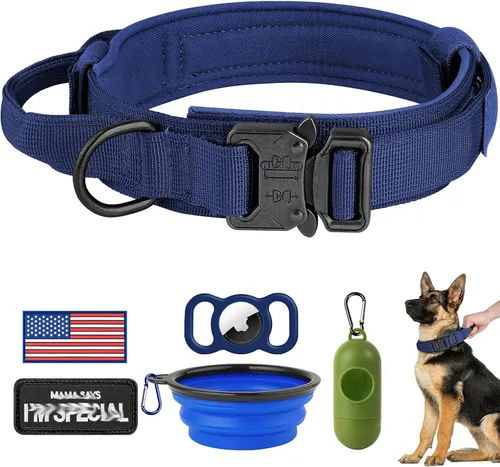 Vista 11 de HYDEME Collar táctico ajustable para perro, collar de nailon de entrenamiento militar con mango de control y hebilla de metal pesado para perros