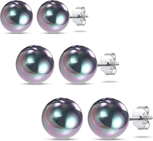 Vista 3 de Aretes de tuerca para mujer, aretes de perlas negras para mujer, hipoalergénicos, clásicos, redondos, regalo para madre, esposa, novia, día de San