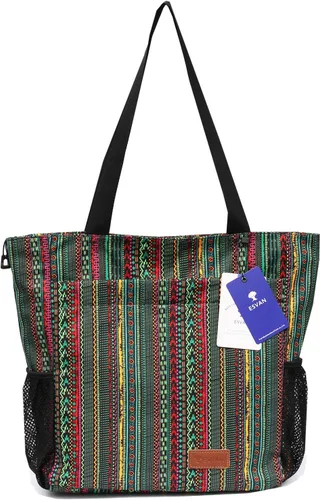 Vista 3 de ESVAN Bolsa de hombro grande con múltiples bolsillos para gimnasio, viajes, playa, uso diario
