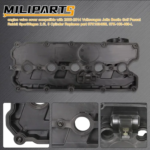 Vista 3 de Cubierta de válvula de motor compatible con Volkswagen Jetta Beetle Golf Passat Rabbit SportWagen 2.5L 5 cilindros sustituye a la parte 07K103469L