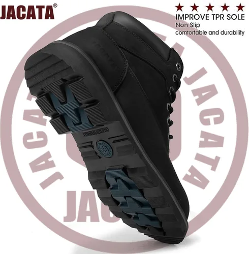 Vista 3 de Jacata Botas de trabajo con punta de acero para hombres, zapatos de seguridad de cuero resistente al agua, botas de construcción industrial de goma