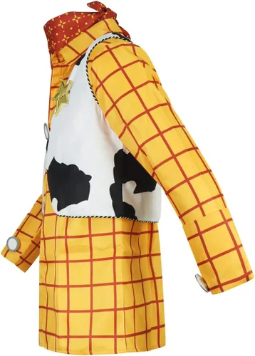 Vista 3 de Woody - Disfraz de vaquero para adulto, camisa y chaleco para el cuello, pañuelo y sheriff, conjunto de insignia para hombre, disfraz de Halloween