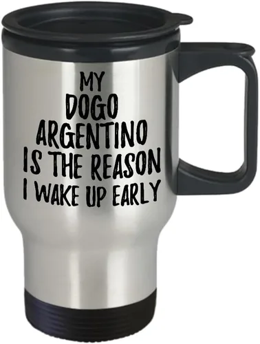 Vista 2 de My Dogo Argentino Is The Reason I Wake Up Early Travel Mug Funny Gift For Lazy Animal Lover Mom Dad Coffee Tea Car Commuter Insulated Lid 14 Oz