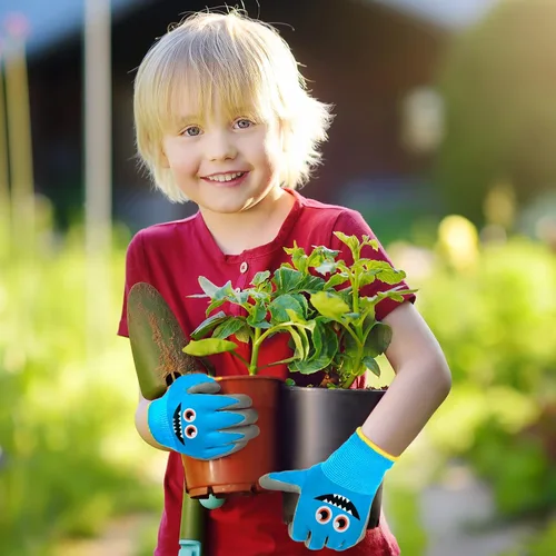 Vista 5 de 6 pares de guantes de jardinería para niños, guantes de trabajo para niños, guantes de jardín con revestimiento de goma para niños pequeños (S