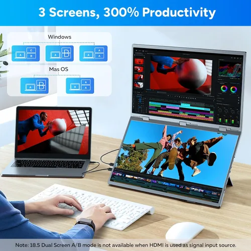 Vista 3 de COOLHOOD Monitor portátil de 18.5 pulgadas para laptop, 1080P FHD 100Hz 125% sRGB USB-C HDMI Monitor de viaje para laptop, Mac PC, pantalla portátil