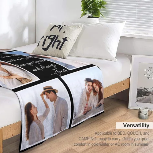 Vista 5 de Manta personalizada de doble cara con fotos, texto, regalos de Navidad para novio, marido, novia, esposa, manta personalizada para aniversario