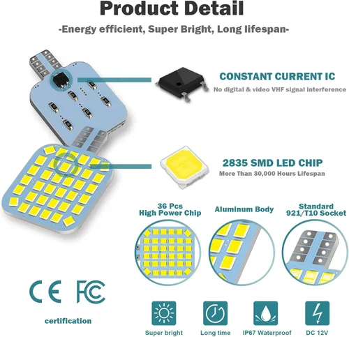 Vista 3 de 10 bombillas LED T10 921 922 912 194 para interior de caravana, bombillas LED superbrillantes, iluminación de repuesto 36-SMD 2835 6500K blanco frío