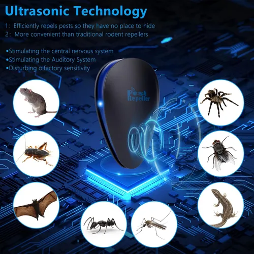 Vista 3 de 6 Pack 2026 Ultrasonic Repellent Indoor, Mouse Traps Insert Plug in, Pest Control Repellent Ant, Roach,Rodent, Mouse, Bugs, Mosquito, Spider, for