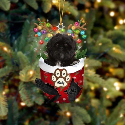 Vista 226 de Adornos personalizados de Pug cervatillo – Decoración personalizada para árbol de Navidad con patas de bolsillo de nieve