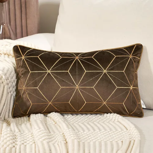 Vista 15 de Aeckself Funda de cojín de terciopelo negro 20 x 20 pulgadas, lujosa, moderna, cuadrada, con cuadros dorados, geométrica, bordada, funda decorativa