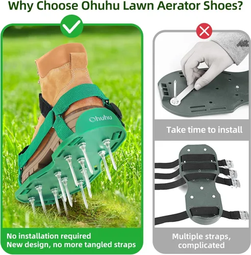 Vista 4 de Ohuhu Zapatos Aireadores de Césped para Hierba: Zapatos de Aireación de Instalación Gratuita con Pala de Acero Inoxidable, Sandalias Aireadoras