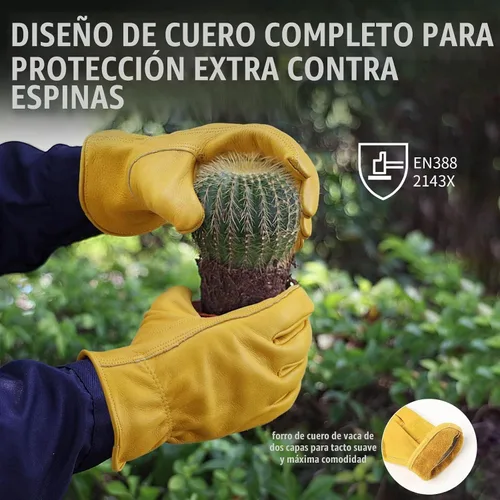 Vista 5 de OZERO Leather work gloves for men,cowhide gardening gifts garden yard Dorado